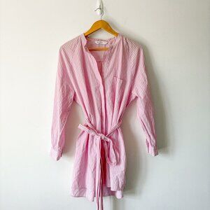 Zara Poplin Shirt Tunic Dress Pink White Striped Cotton Size Large